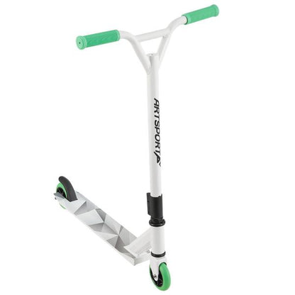 Monopattino Stunt Scooter Futuristico Bianco Verde Monopattino Stunt con Sterzo a 360°