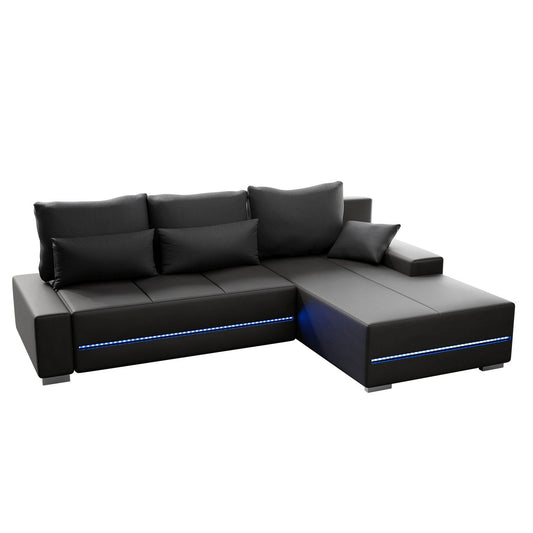 Sofa Davos mit LEDs in L-Form mit Schlaffunktion - Dunkelgrau