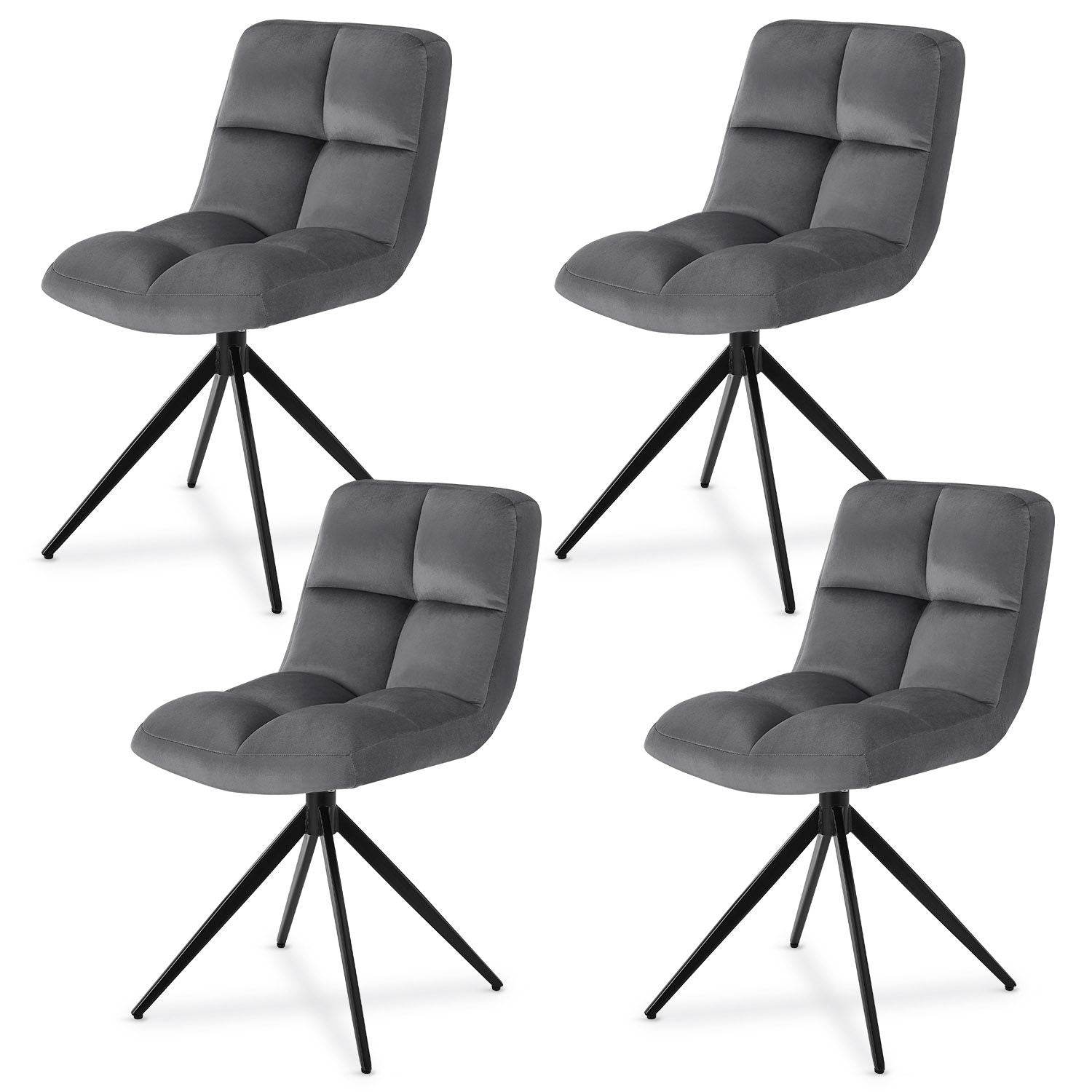 Drehstuhl Dallas 4er Set Samt Dunkelgrau - Palo24