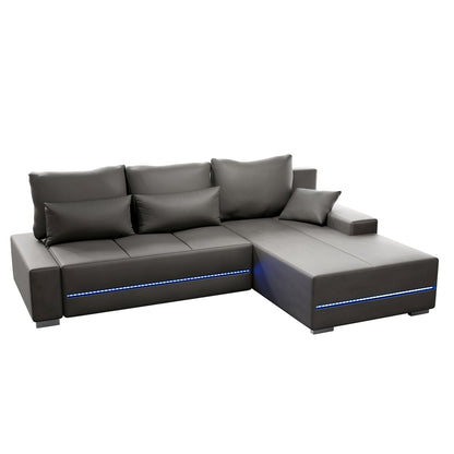 Sofa Davos mit LEDs & L-Form Schlaffunktion Hellgrau