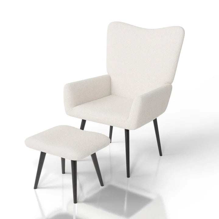 Ohrensessel Relaxsessel Bouclé mit Hocker Beige