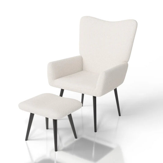 Ohrensessel Relaxsessel Bouclé mit Hocker Beige