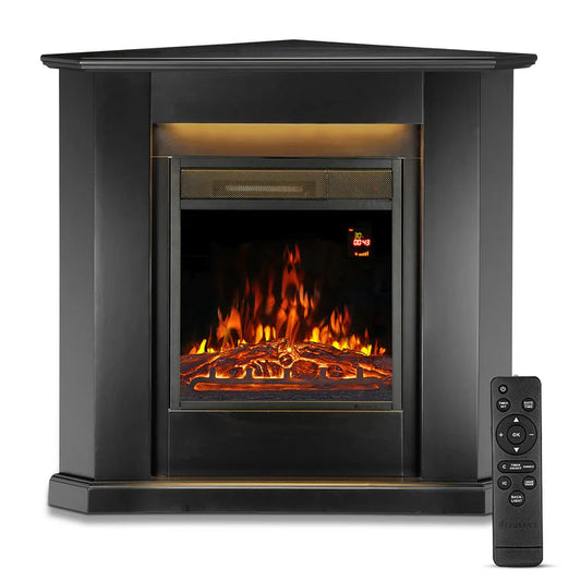 Elektrischer Eckkamin Flammeneffekt Schwarz