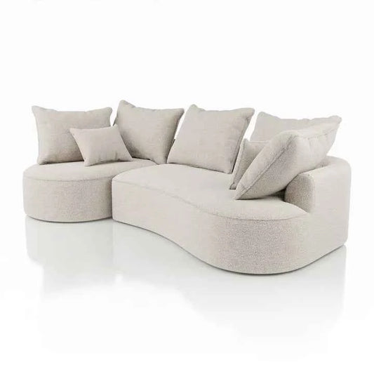 Sofa Tirano mit Ottomane & Dekokissen aus Boucléstoff Creme Links