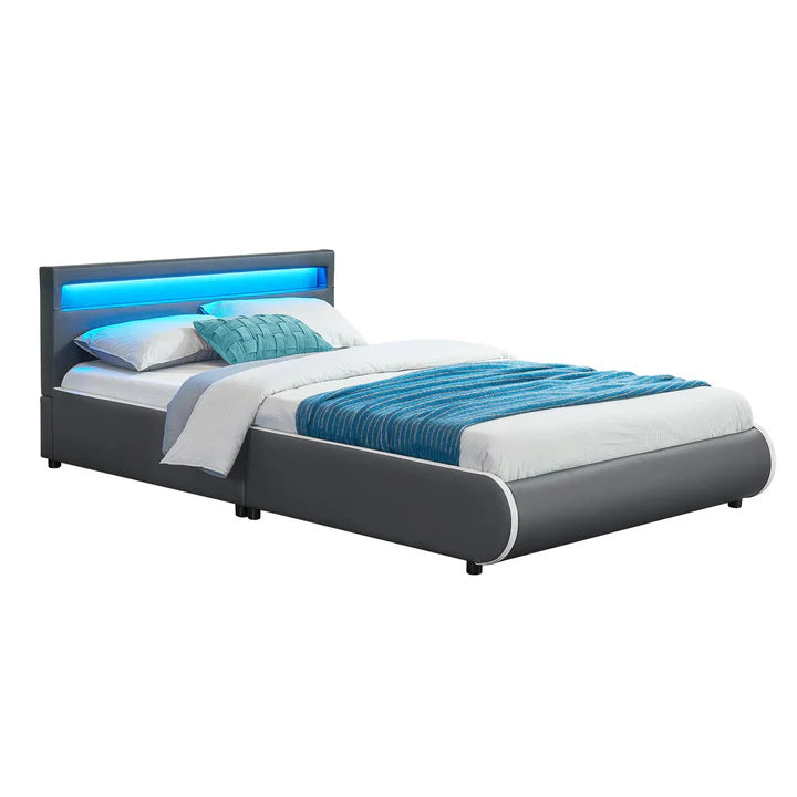 Lit rembourré LED Sevilla 140 x 200 cm sommier à lattes gris foncé