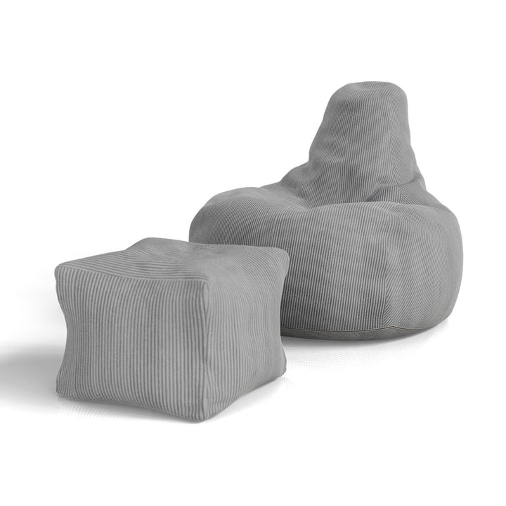 Sitzsack Chillex L mit Hocker Cord Sessel Hellgrau - Palo24