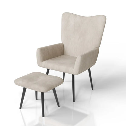 Ohrensessel Relaxsessel Cord mit Hocker Beige