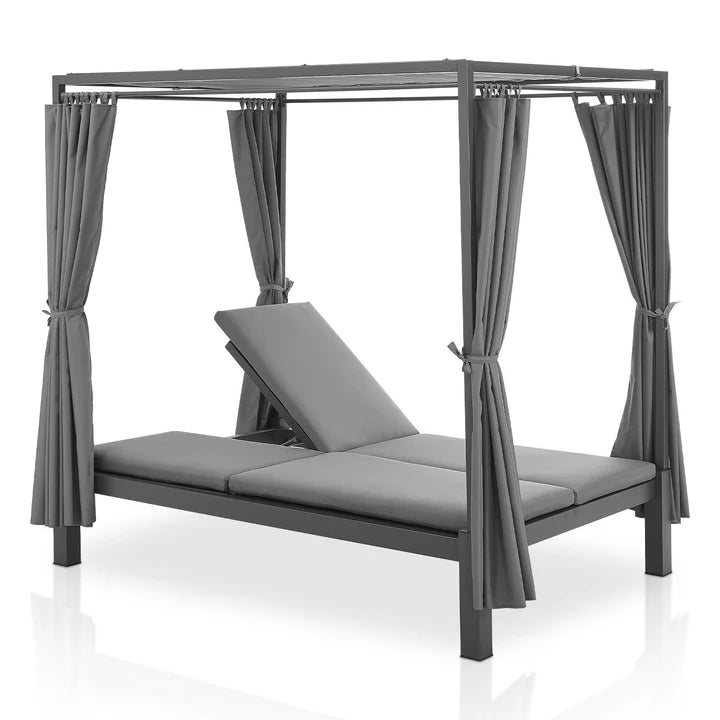 Doppel Loungebett Sonnenliege Kreta - Liege mit Dach in Grau