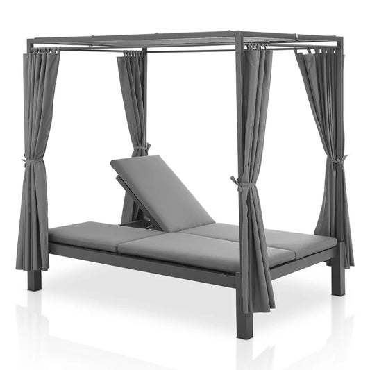 Doppel Loungebett Sonnenliege Kreta - Liege mit Dach in Grau