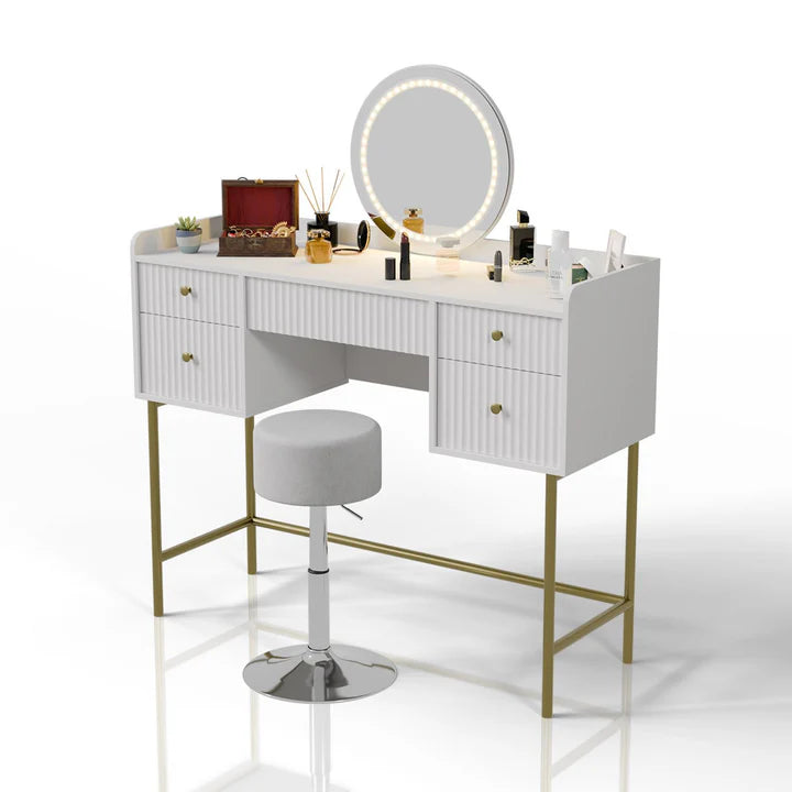 Schminktisch mit Spiegel Samira Touch-LED & Hocker Tonia