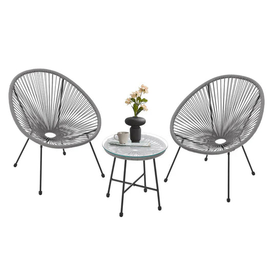 Ensemble de meubles de balcon Ostana 3 pièces gris au design rétro avec table et 2 fauteuils