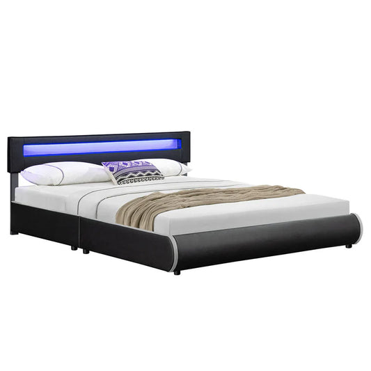 Lit rembourré LED Sevilla 180 x 200 cm sommier à lattes noir