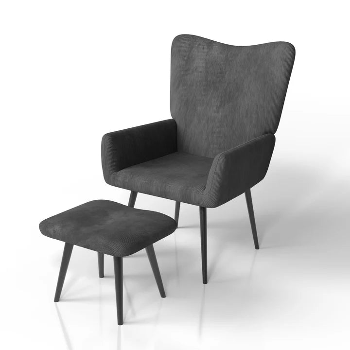 Ohrensessel Relaxsessel Cord mit Hocker Grau