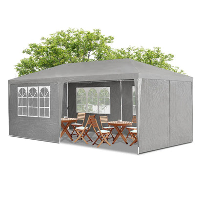 Tente de jardin tente de fête 3x6m avec parois latérales en gris foncé