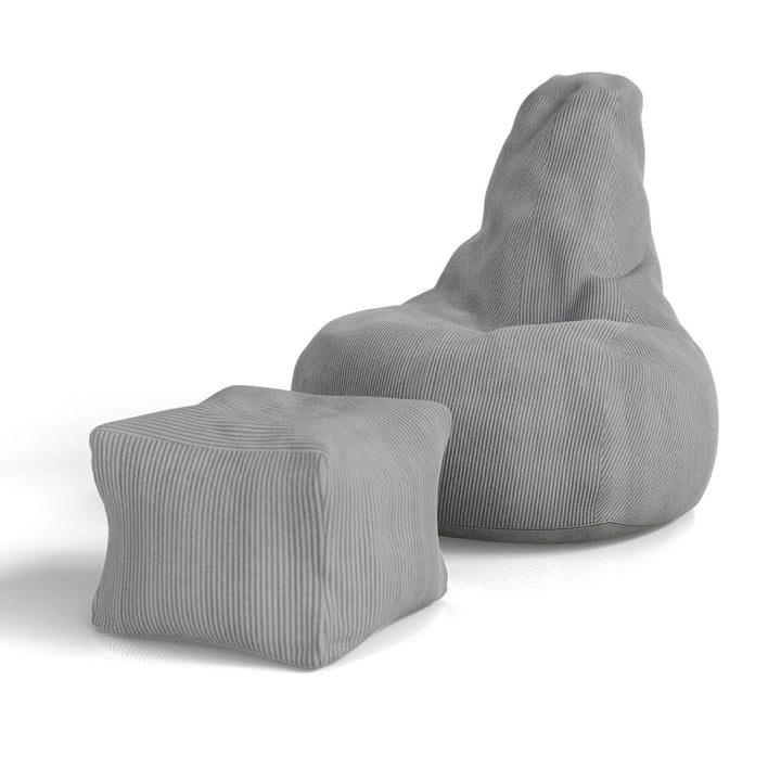 Sitzsack Chillex XL mit Hocker Cord Sessel Hellgrau - Palo24