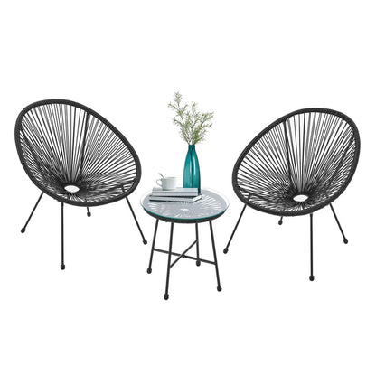 Ensemble de meubles de balcon Ostana 3 pièces ensemble de sièges noirs au design rétro avec table et 2 fauteuils