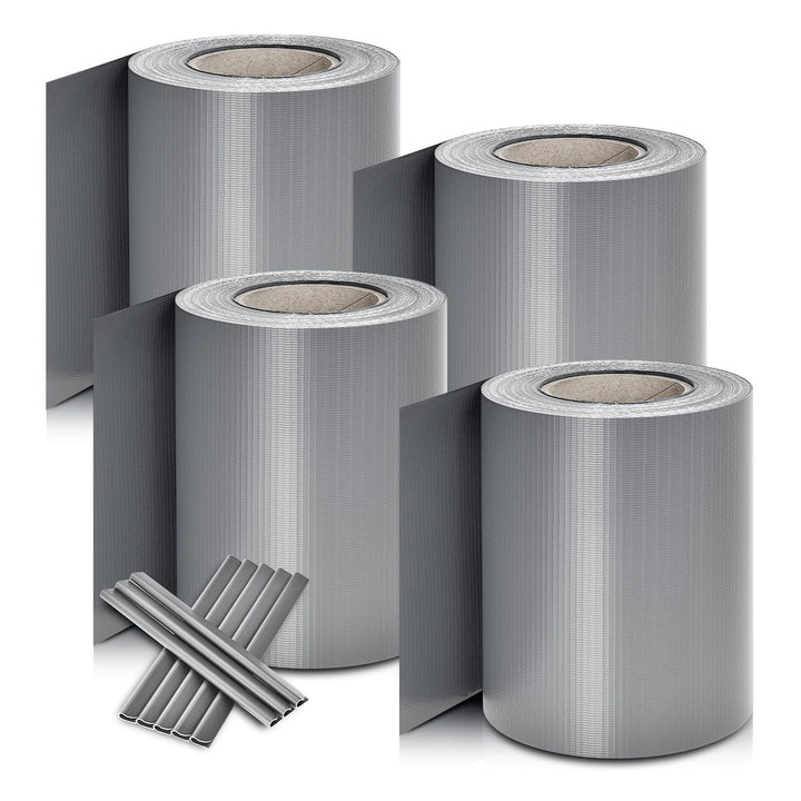 Panneau de clôture en PVC gris clair avec bandes d'intimité, lot de 4