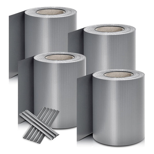 Panneau de clôture en PVC gris clair avec bandes d'intimité, lot de 4