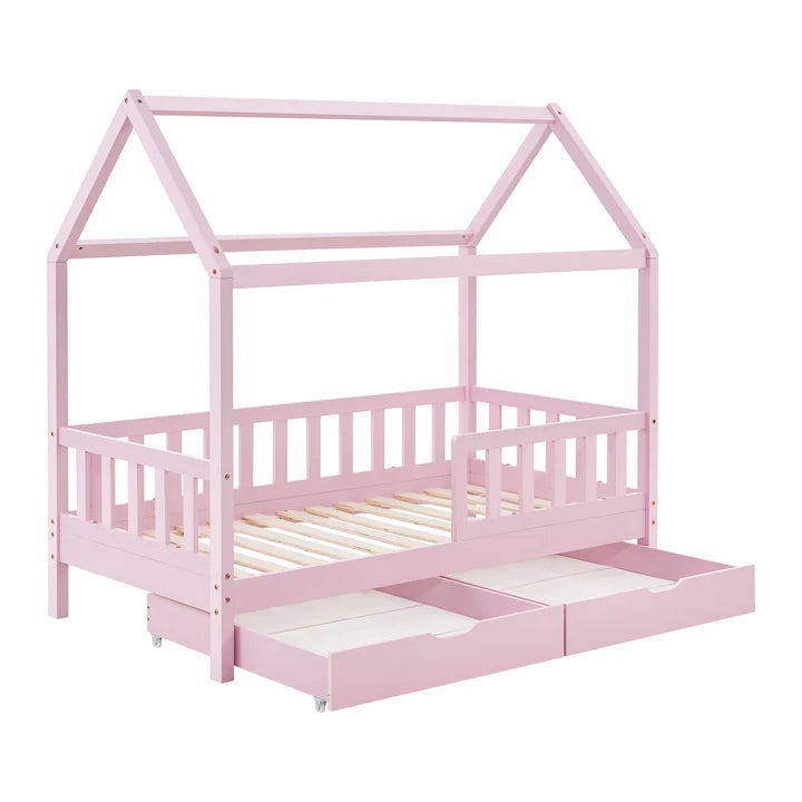 Letto per bambini Marli 80 x 160 cm con cassone e rete a doghe rosa
