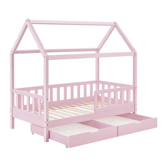 Letto per bambini Marli 80 x 160 cm con cassone e rete a doghe rosa