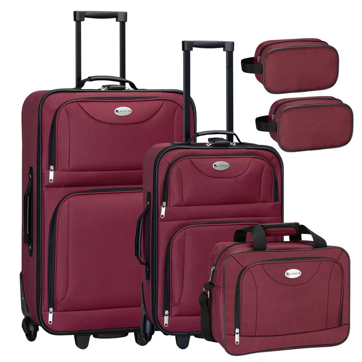 Set valigie trolley Athen - Bordeaux Set da 5 pezzi con 2 trolley, borse a tracolla e 2 beauty case