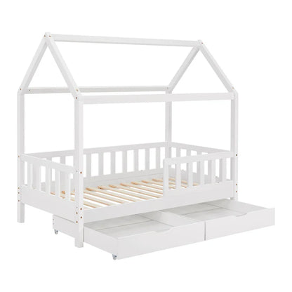 Lit enfant Marli 80 x 160 cm avec coffre de lit et sommier à lattes blanc
