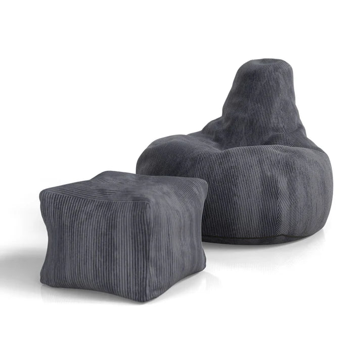 Sitzsack Chillex L mit Hocker Cord Sessel Dunkelgrau - Palo24