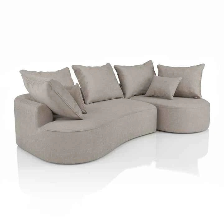 Sofa Tirano mit Ottomane & Dekokissen aus Samt Beige