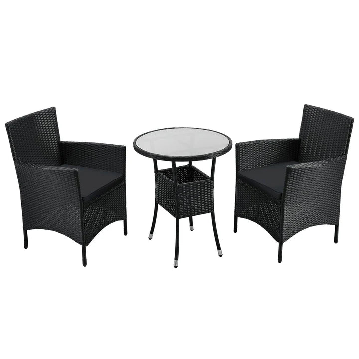 3-tlg Polyrattan Sitzgarnitur Balkon Set Bayamo schwarz / grau