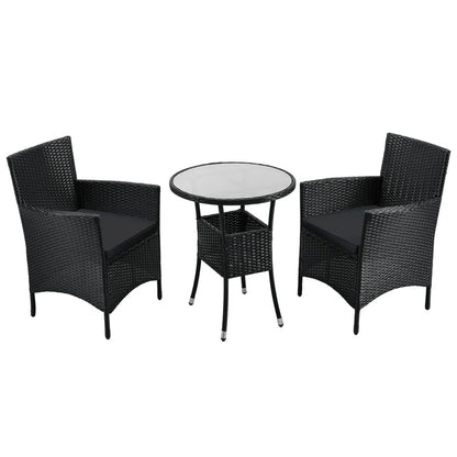 3-tlg Polyrattan Sitzgarnitur Balkon Set Bayamo schwarz / grau