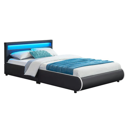 Lit rembourré LED Sevilla 140 x 200 cm sommier à lattes noir