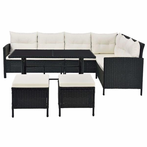 Polyrattan Lounge Manacor Schwarz Gartenmöbel mit Sofa; Tisch und 2 Hocker