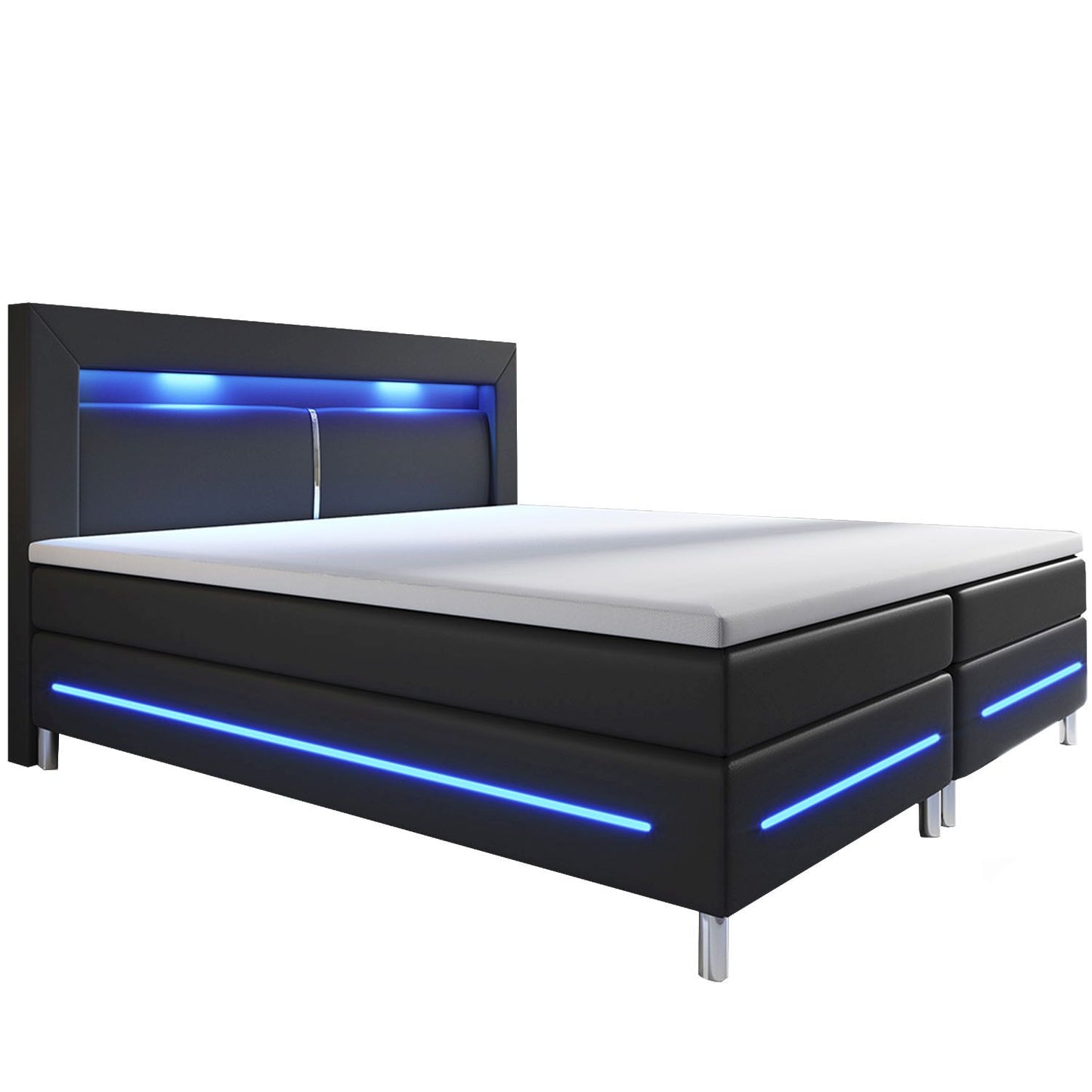 Boxspringbett Norfolk 200 x 200 cm schwarz - LED-Streifen und Federkernmatratze