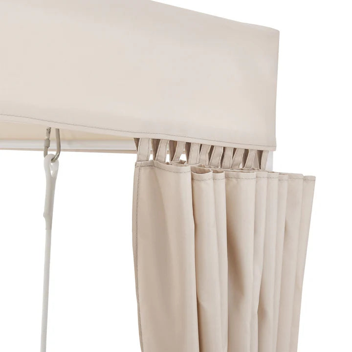 Schaukelliege Kassandra in Weiss Beige Sonnendach und Vorhängen