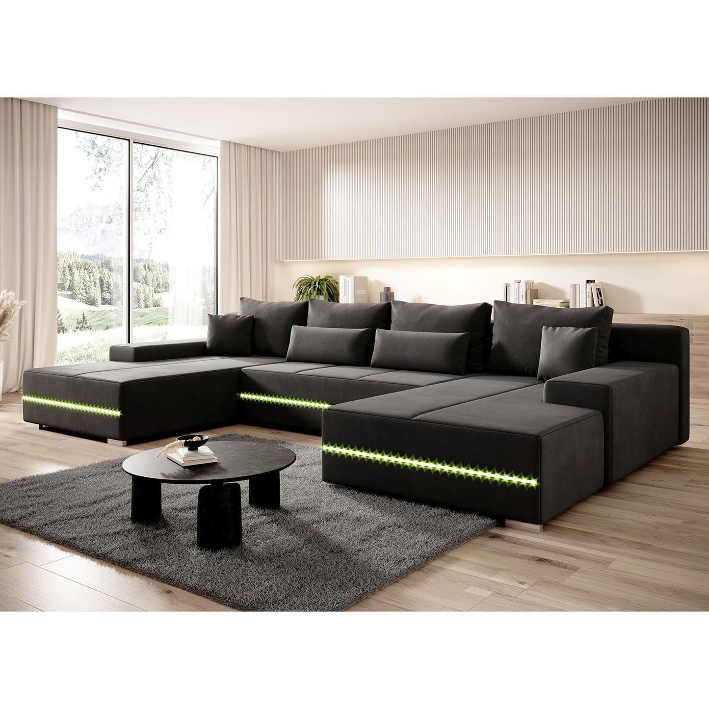 Sofa Malbun mit LEDs & Schlaffunktion Dunkelgrau