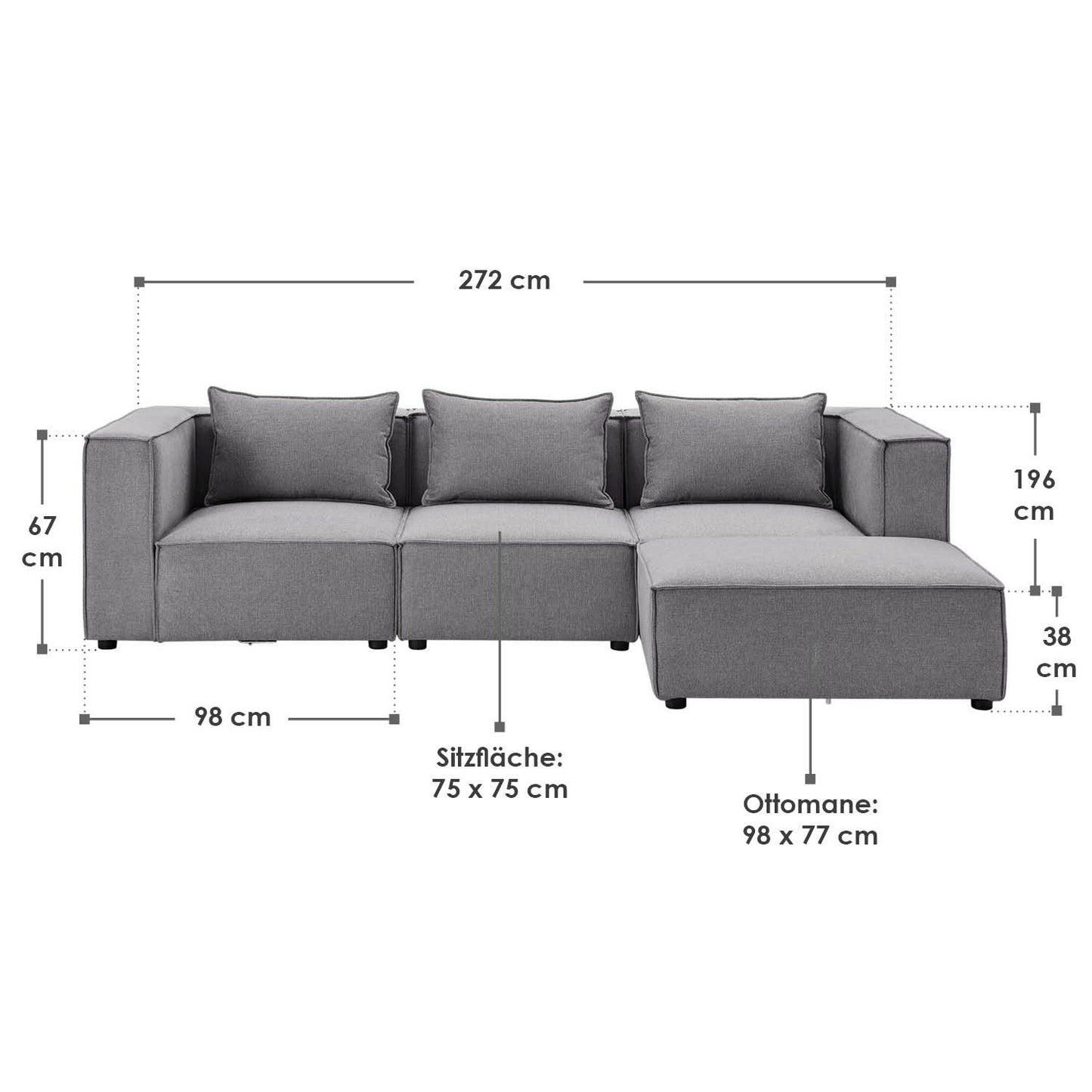 Modulares Sofa Domas L - 3 Sitzer Dunkelgrau