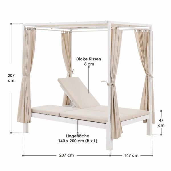 Doppel Loungebett Sonnenliege Kreta - Liege mit Dach in Weiss