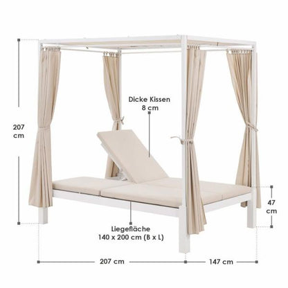 Doppel Loungebett Sonnenliege Kreta - Liege mit Dach in Weiss
