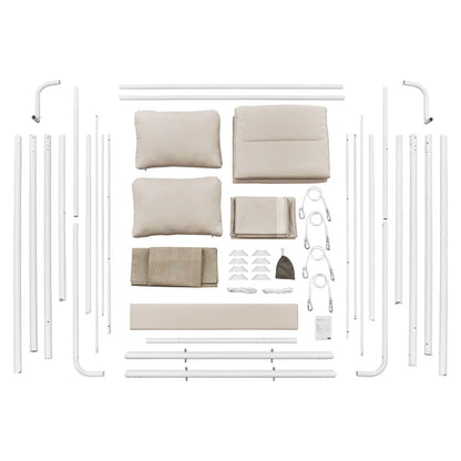 Schaukelliege Kassandra in Weiss Beige Sonnendach und Vorhängen