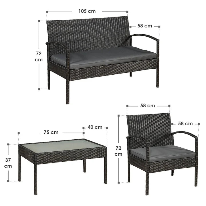 Polyrattan Sitzgruppe Trinidad schwarz mit dunkelgrauen Bezügen