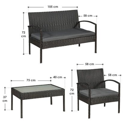 Polyrattan Sitzgruppe Trinidad schwarz mit dunkelgrauen Bezügen