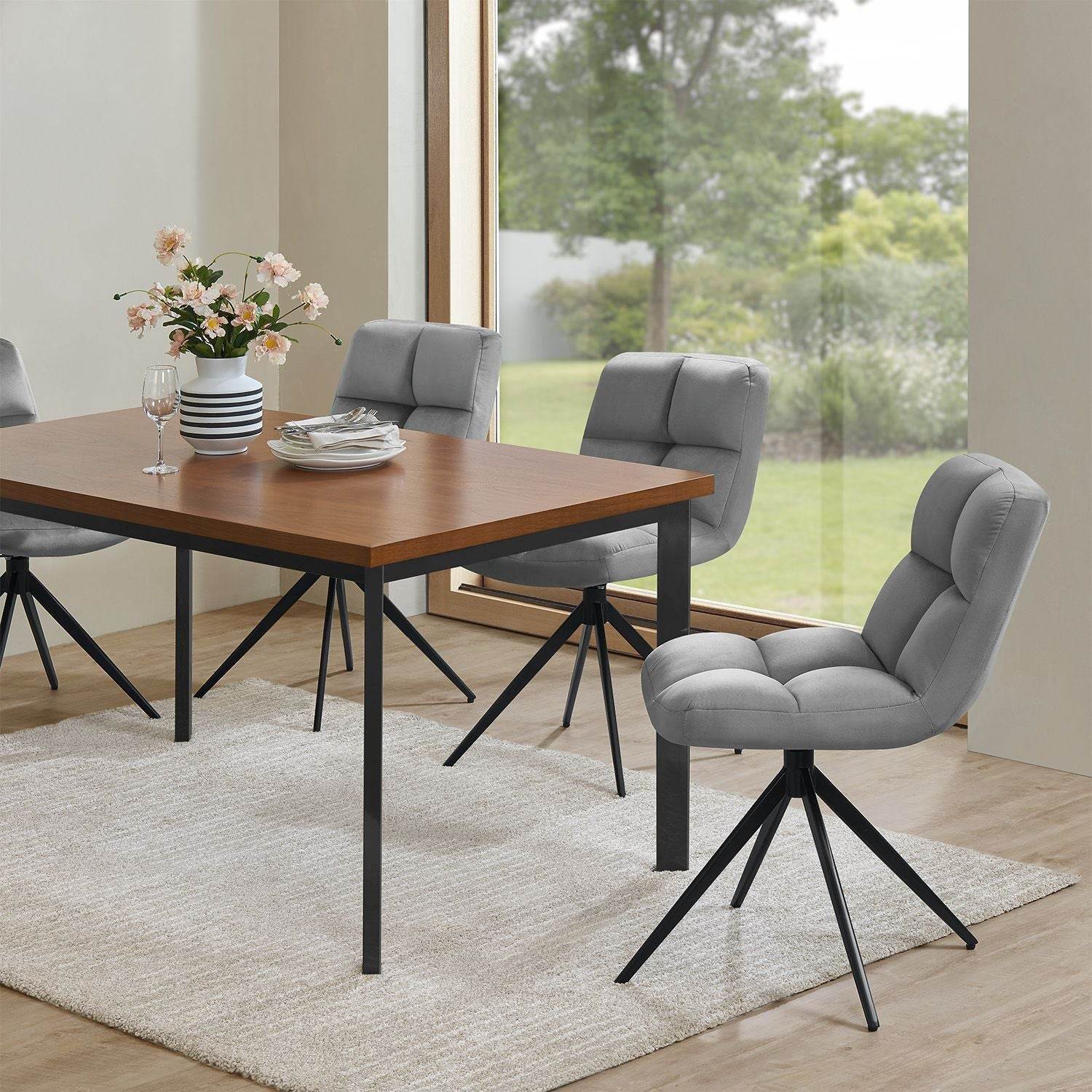 Drehstuhl Dallas 4er Set Samt Hellgrau - Palo24