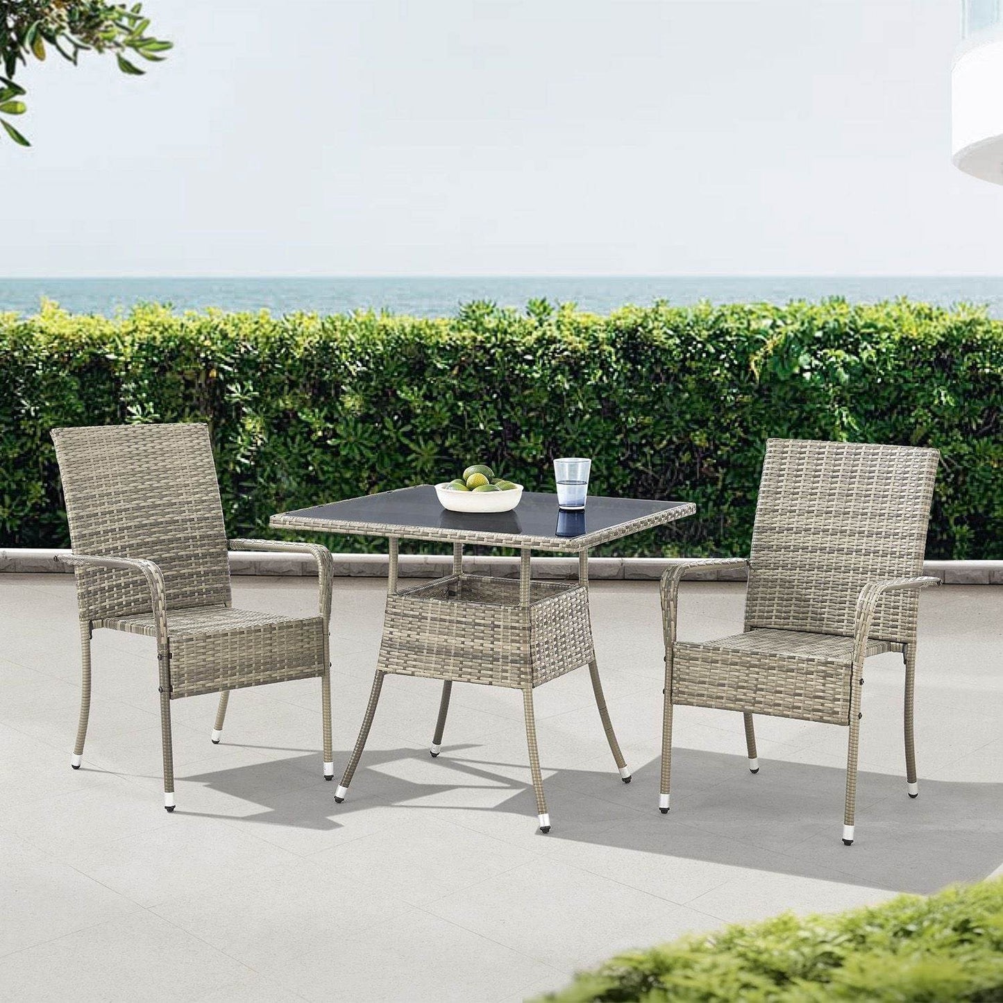 Eckiger Polyrattan Gartentisch Yoro 80x80 cm Grau - Palo24