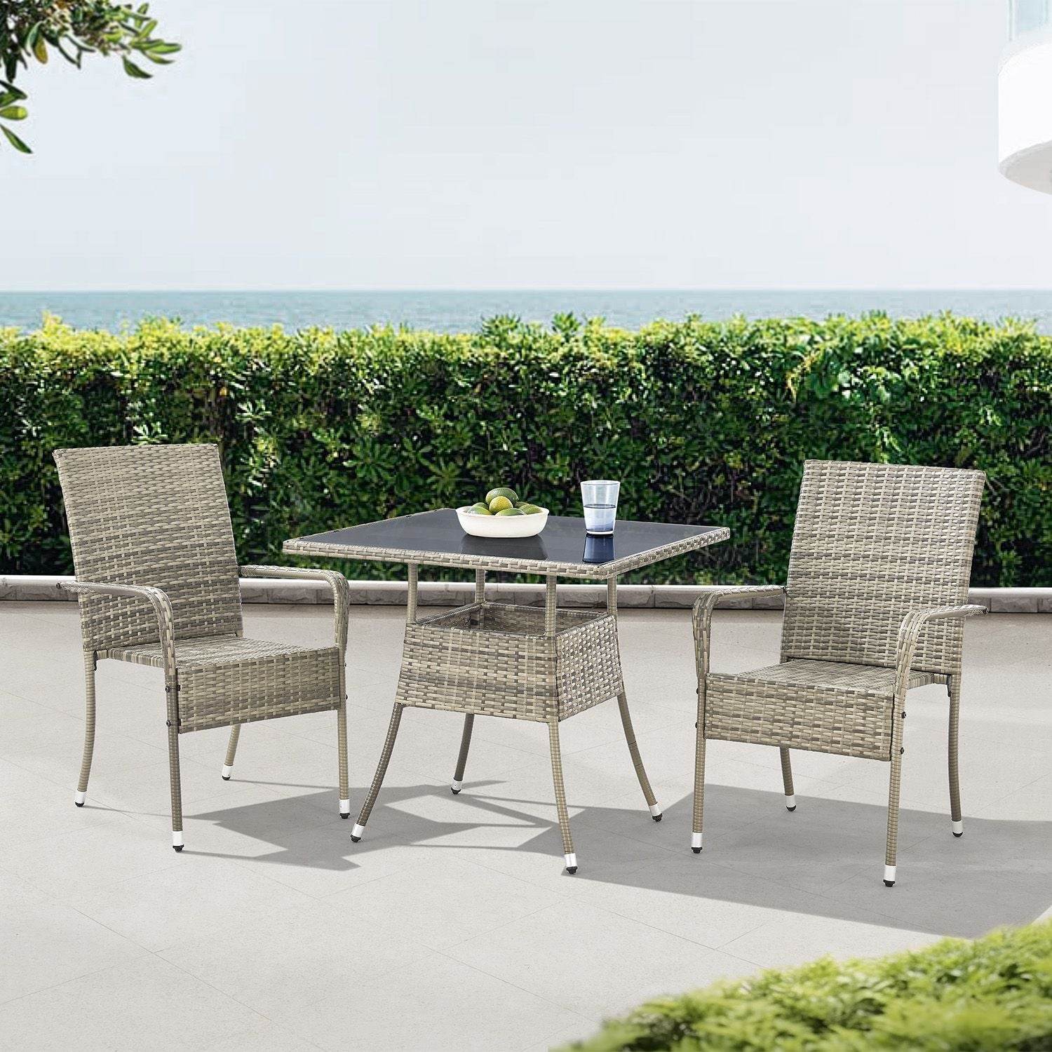 Eckiger Polyrattan Gartentisch Yoro 80x80 cm Grau - Palo24