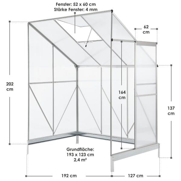 Aluminium Beistell-Gewächshaus 3m²