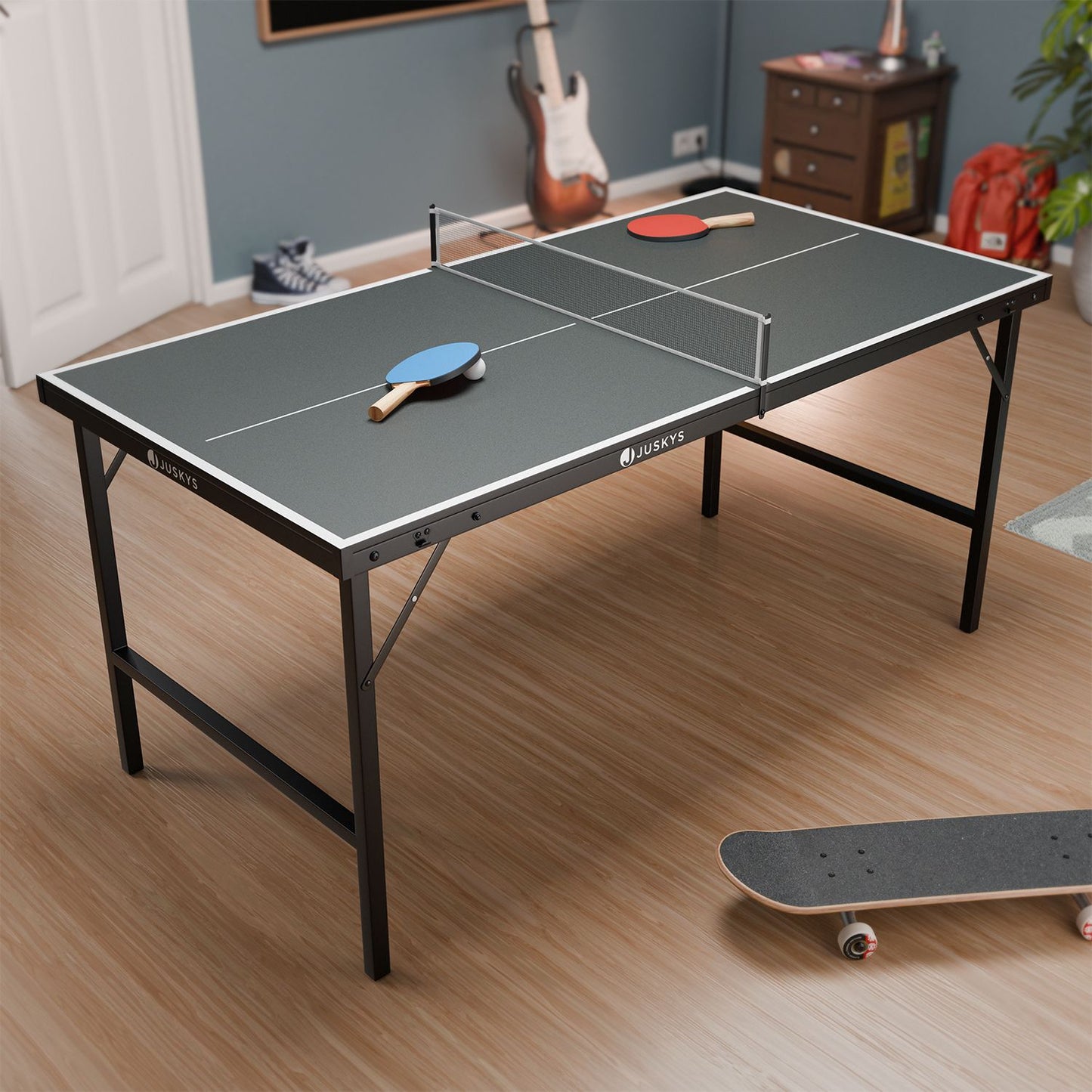 Mini tavolo da ping pong Flexi con accessori - Nero, Argento