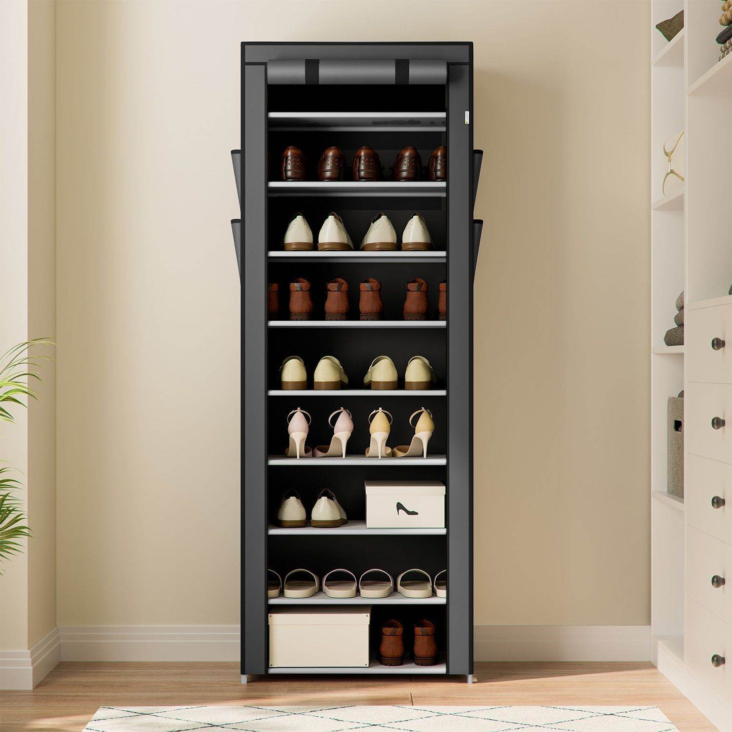 Schuhschrank M aus Stoff 9 Ebenen Grau - Palo24