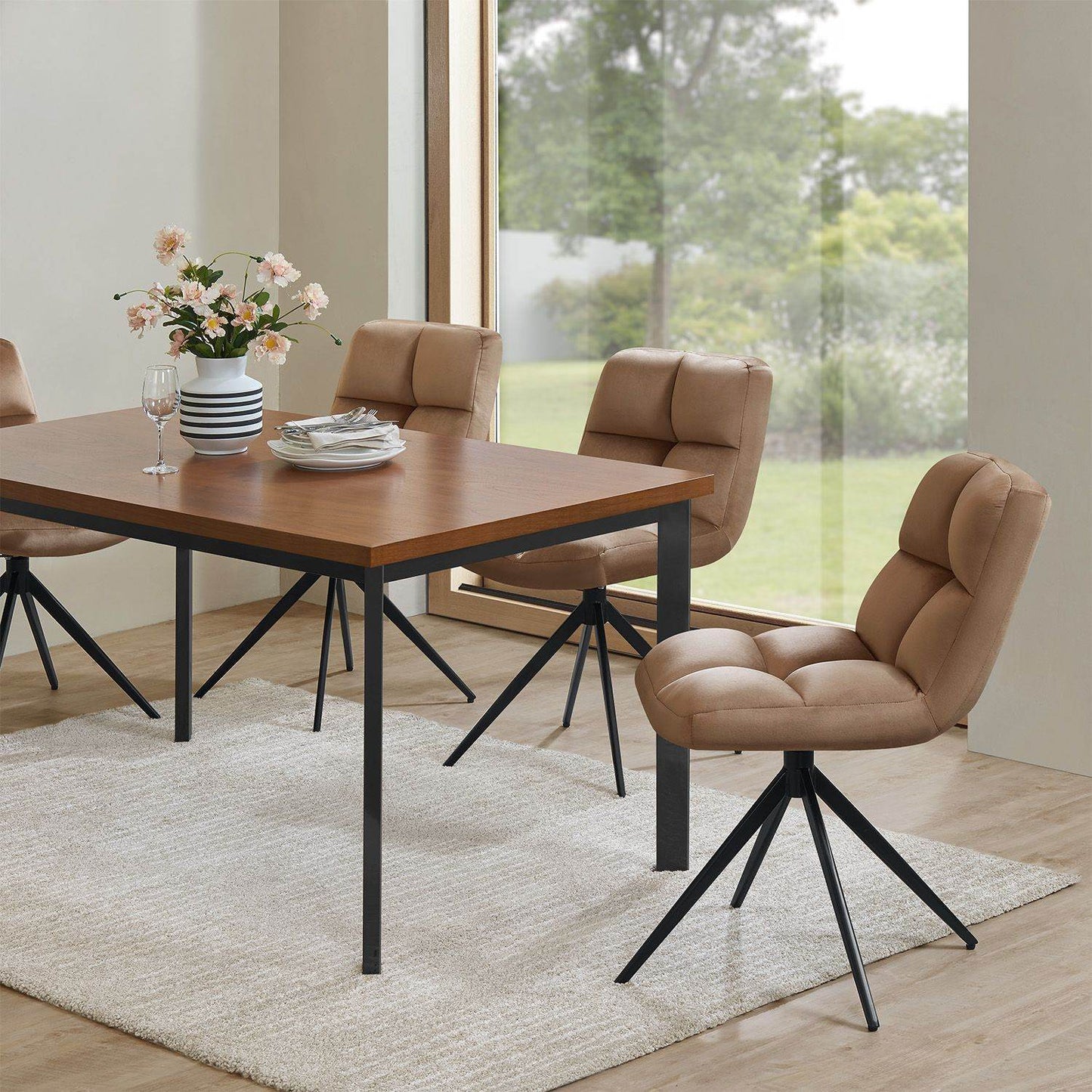 Drehstuhl Dallas 4er Set Samt Hellbraun - Palo24