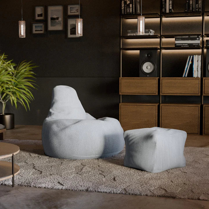 Sitzsack Chillex XL mit Hocker Cord Sessel Hellgrau - Palo24