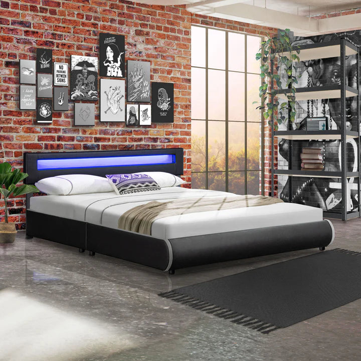 Lit rembourré LED Sevilla 180 x 200 cm sommier à lattes noir